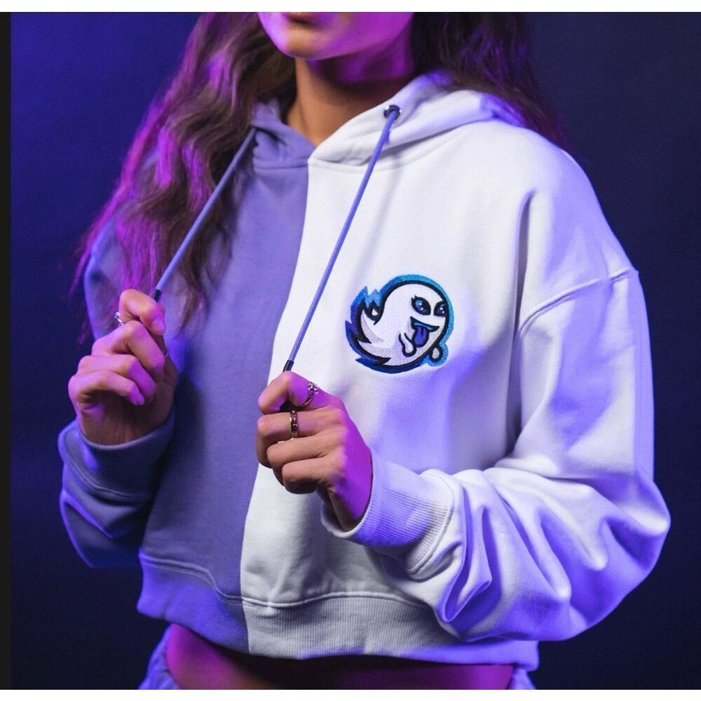 Ninja Ghosty Split Crop Hoodie in a Lavender and White Size XL
